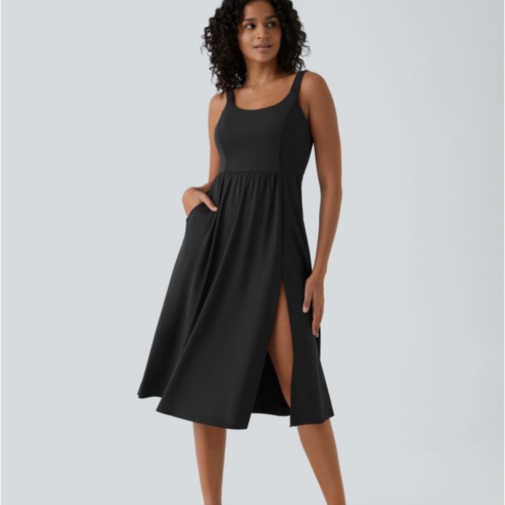 HALARA Black Midi Dress with Side Slit